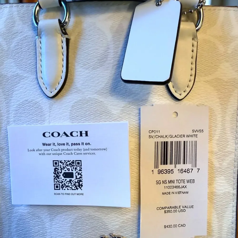 Coach North South Mini Tote Crossbody In Signature Canvas White CP011 - Picture 8 of 8